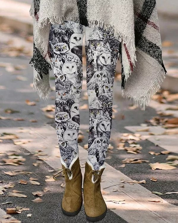 Retro cat print thermal integrated Leggings