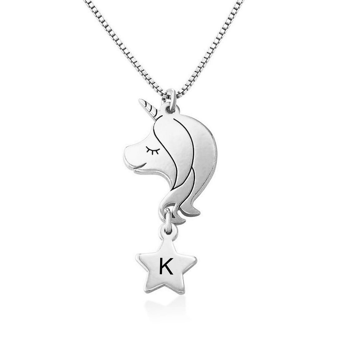 Personalized Initial Letter Unicorn Necklace
