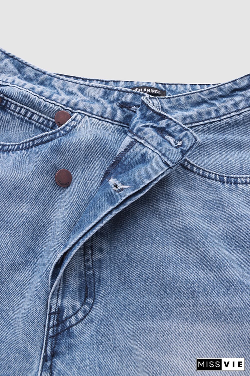 Asymmetrical Waist Mid Rise Straight Leg Jeans Without Belt