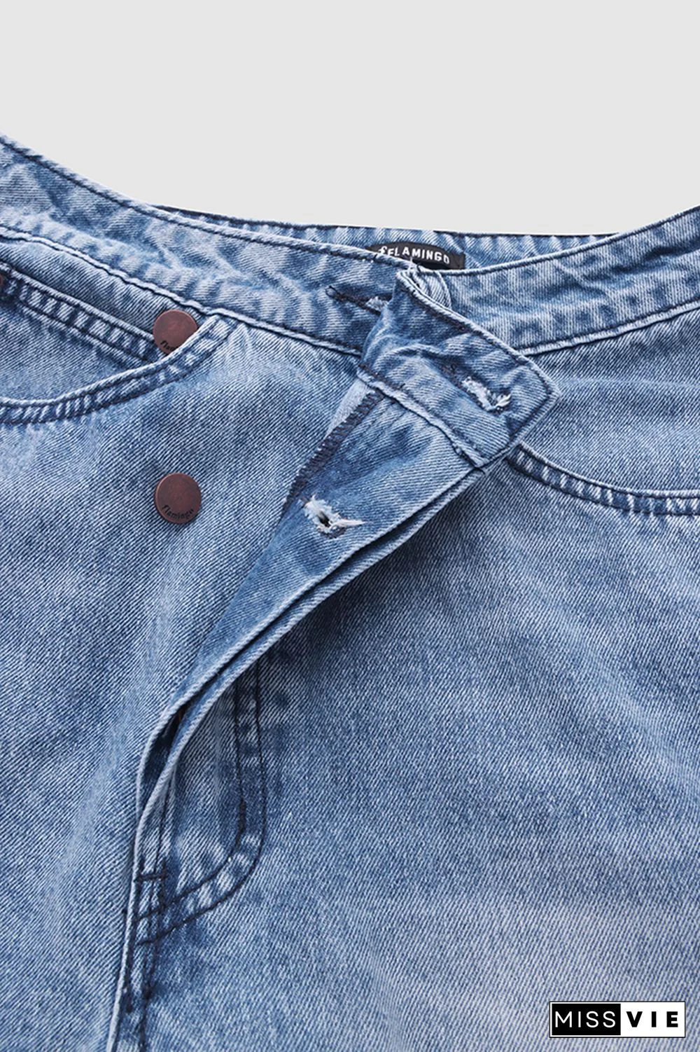 Asymmetrical Waist Mid Rise Straight Leg Jeans Without Belt