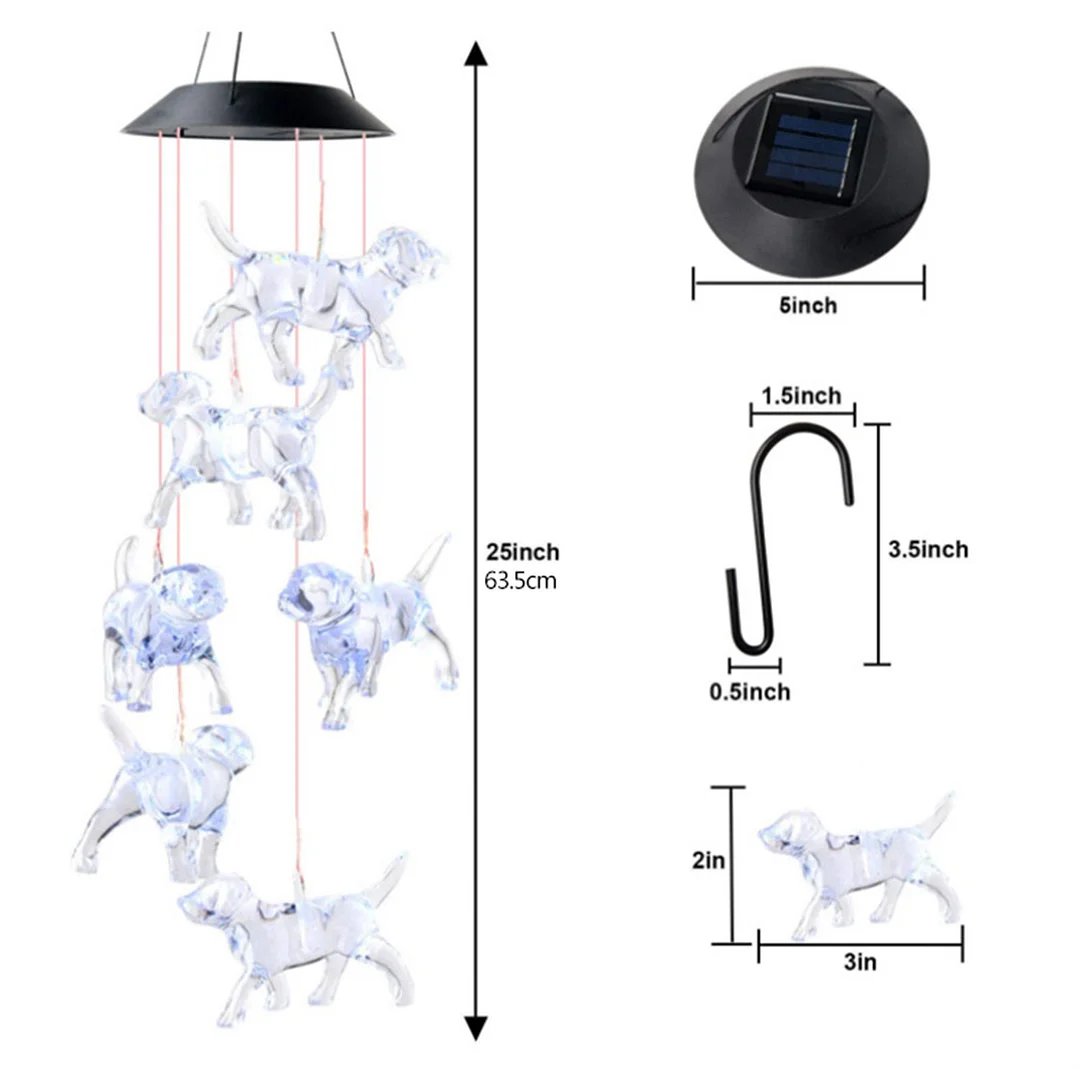 LED Solar Wind Chimes Color Changing Dog Hanging Decor for Yard Garden