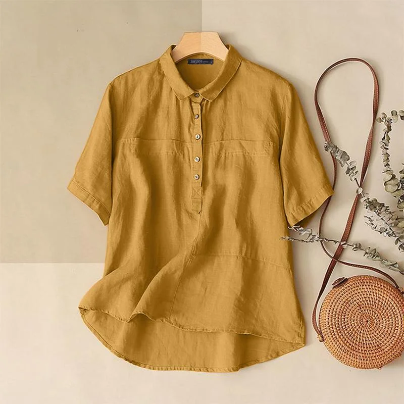 ZANZEA 2022 Oversized Women Short Sleeve Tops Summer Lapel Neck Blouse Solid Female Loose Casual Buttons Blusas Mujer Work Shirt