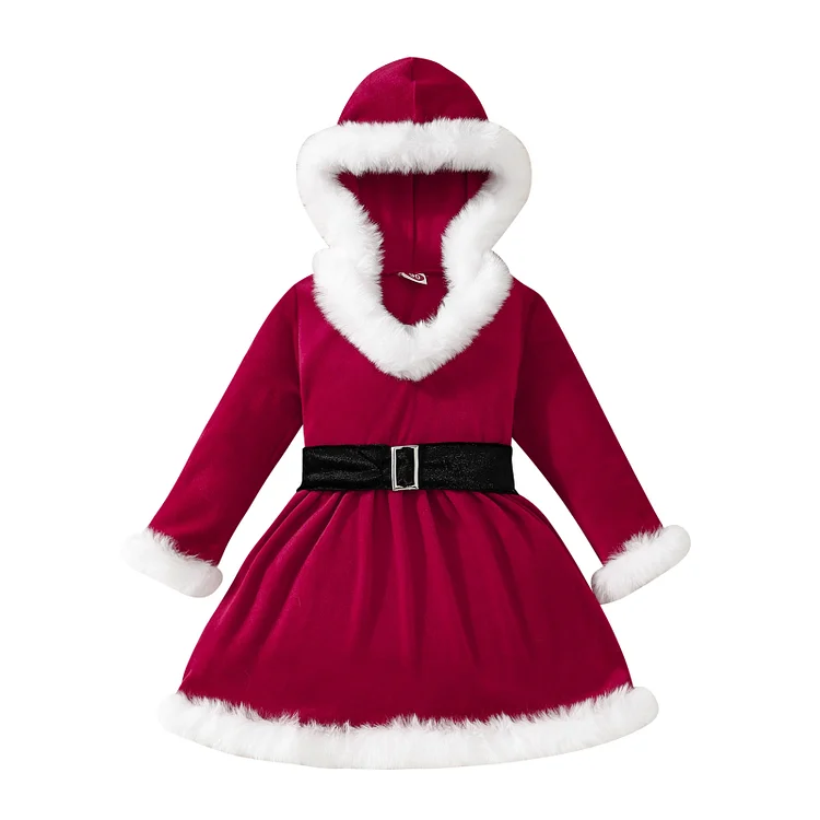 Kid Little Santa Fur Trim Christmas Dress