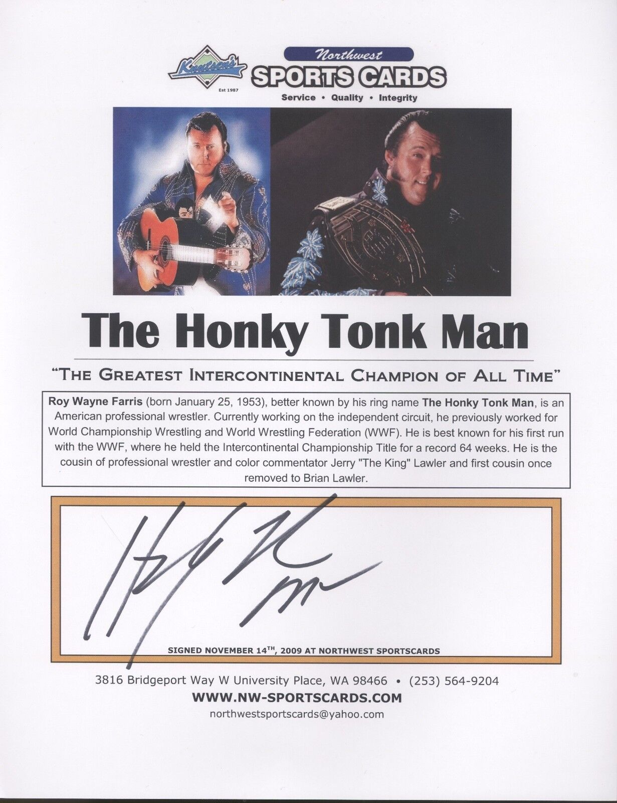 The Honky Tonk Man Autographed 8x10 Photo Poster painting B