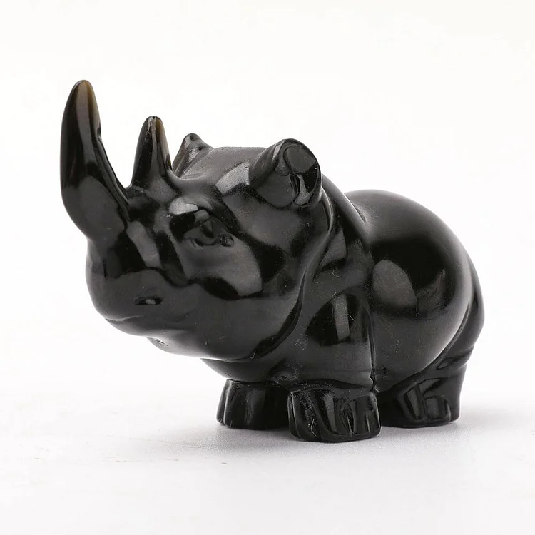 Black Obsidian Rhino Carvings Animal Bulk