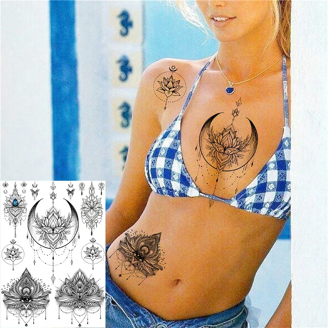 Lace Butterfly Temporary Tattoos For Women Girls Kids Tribal Black Henna Tattoo Sticker Mandala Flower Fake Jewelry Tatoos Adult
