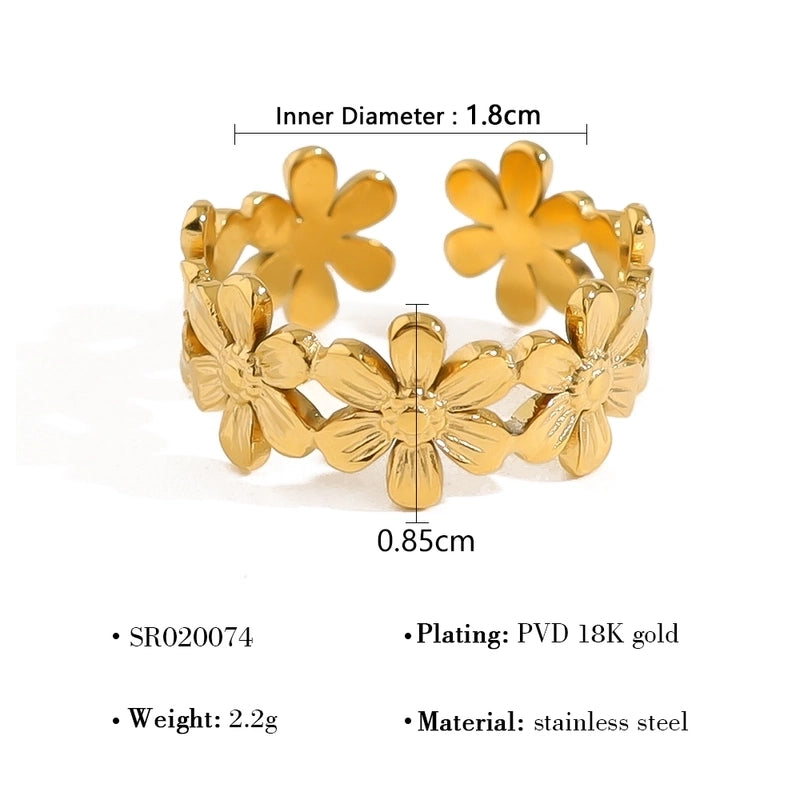 French Style Starfish Flower 304 Stainless Steel 18K Gold Plated Plating Open Rings