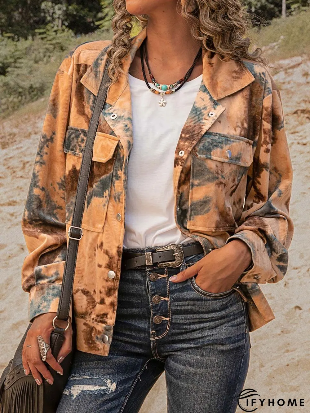 Brown Casual Ombre/tie-Dye Cotton-Blend Paneled Knit coat | IFYHOME