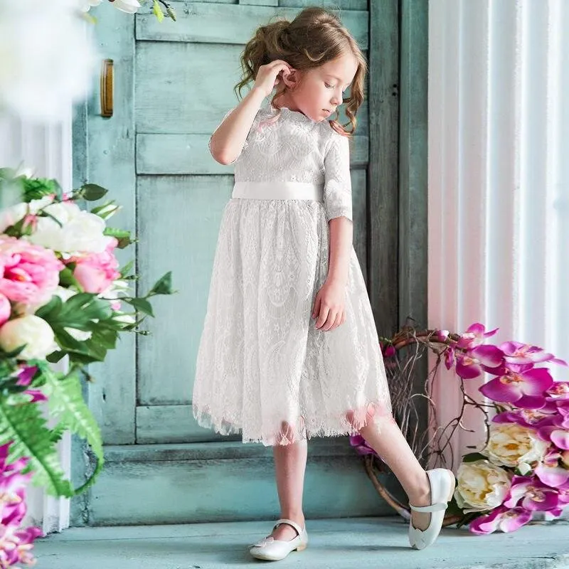 Girl Lace Dress Age 3-8 Baby Kids Princess Dresses Long Sleeved Wedding Party Dress Children Clothes Wedding Gown Formal Events