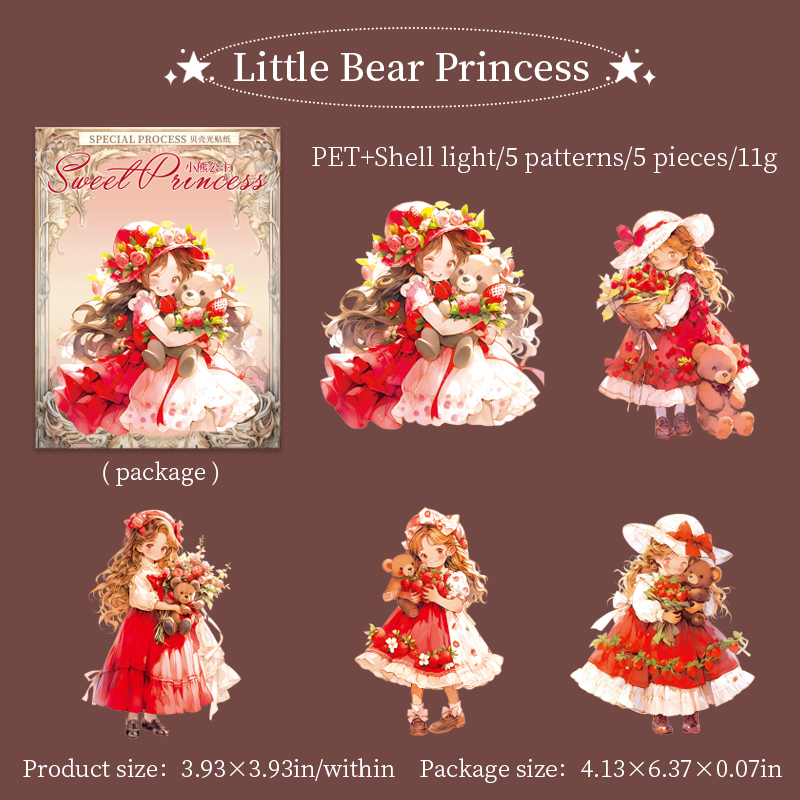 Journalsay 5 Sheets Sweet Princess Series Kawaii Girl Character PET Sticker