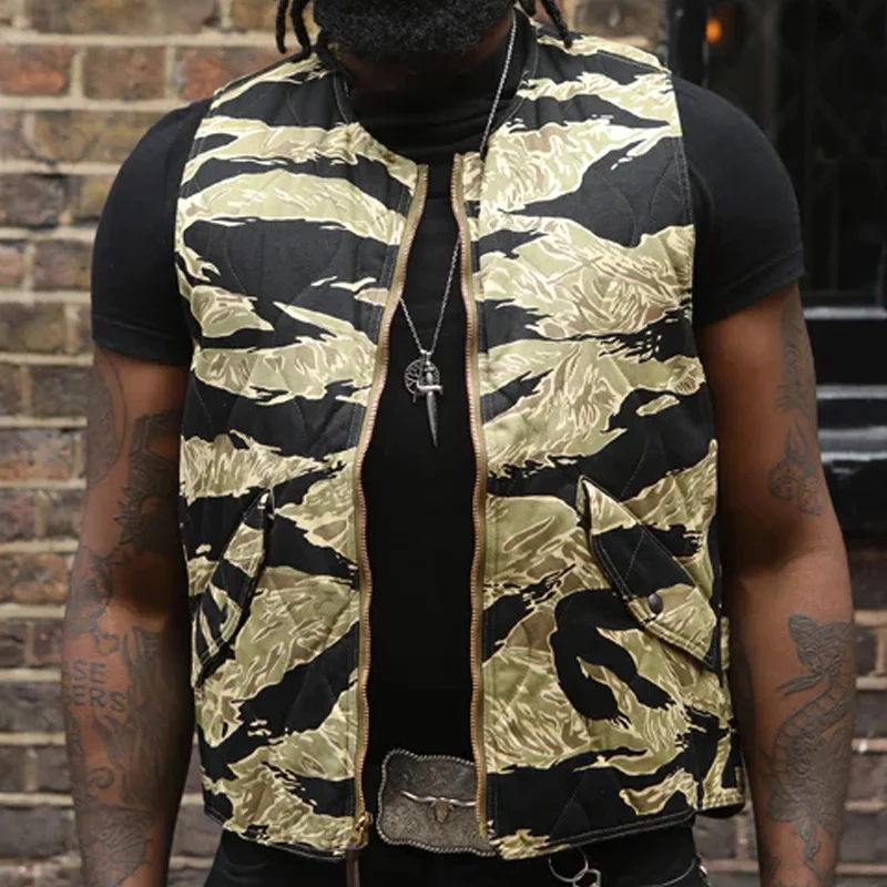 Vintage Tiger Camouflage Zipper Vest