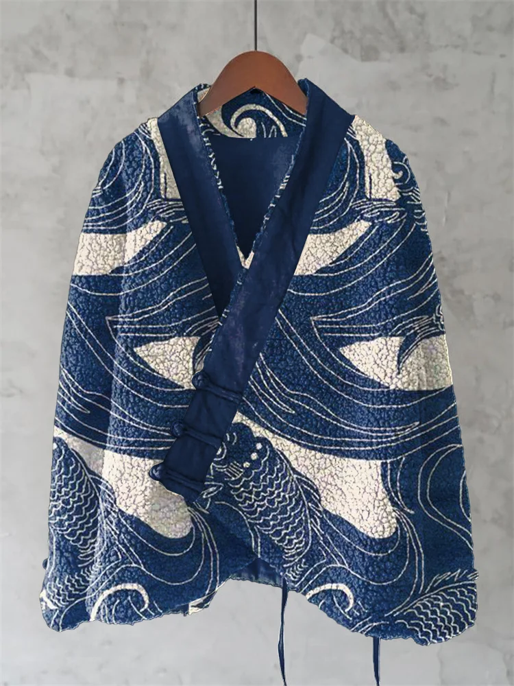 Vintage Fish Japanese Art Wool Kimono Cardigan