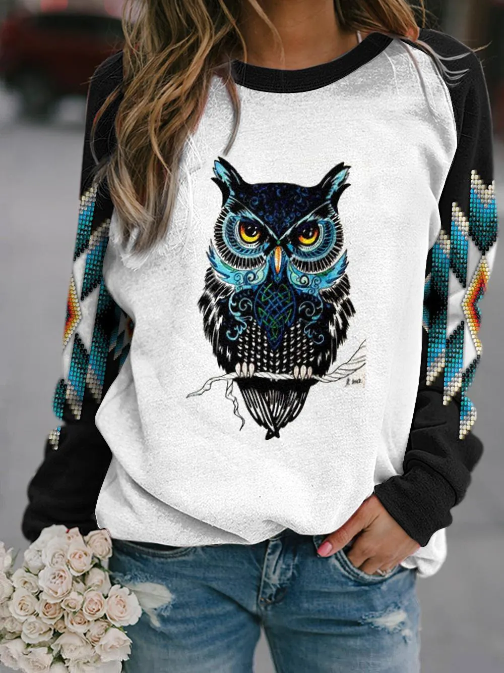 Vintage Print Sweatshirt Women Autumn Fashion Pocket O Neck Long Sleeve Streetwear Hoodies Female Plus Size Casual Pullovers