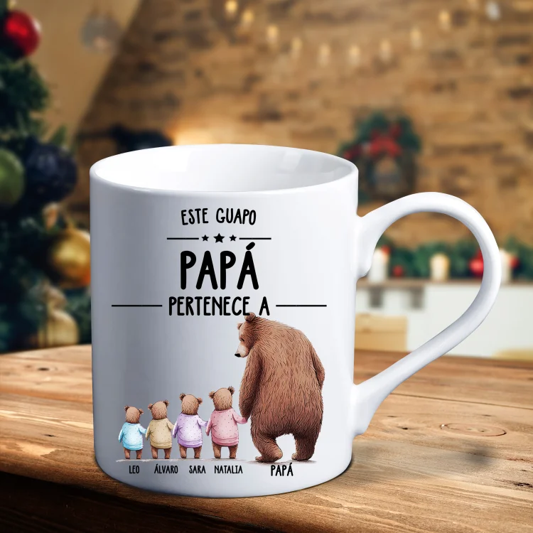 Taza navideña oso y sus niños 1-7 nombres personalizados con 3 textos