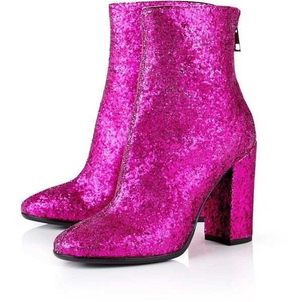 Dark Hot Pink Glitter Boots Closed Toe Block Heel Fashion Ankle Boots |FSJ Shoes