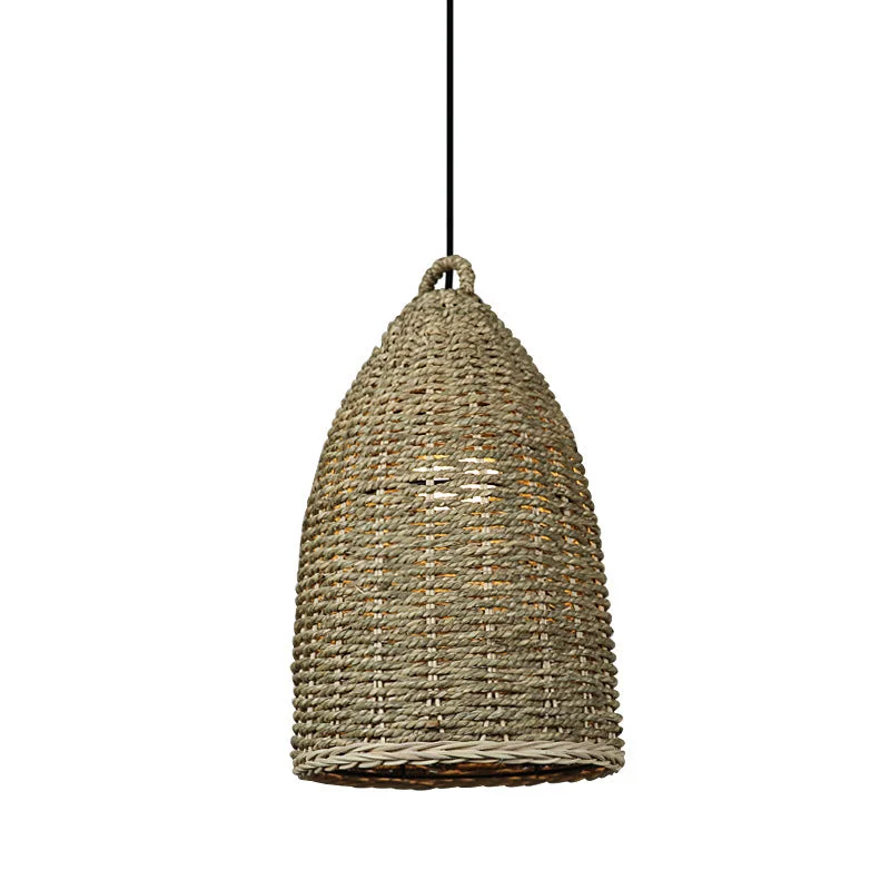 Rattan Bell Pendant Light Rustic Hanging Lampshade For Bedroom