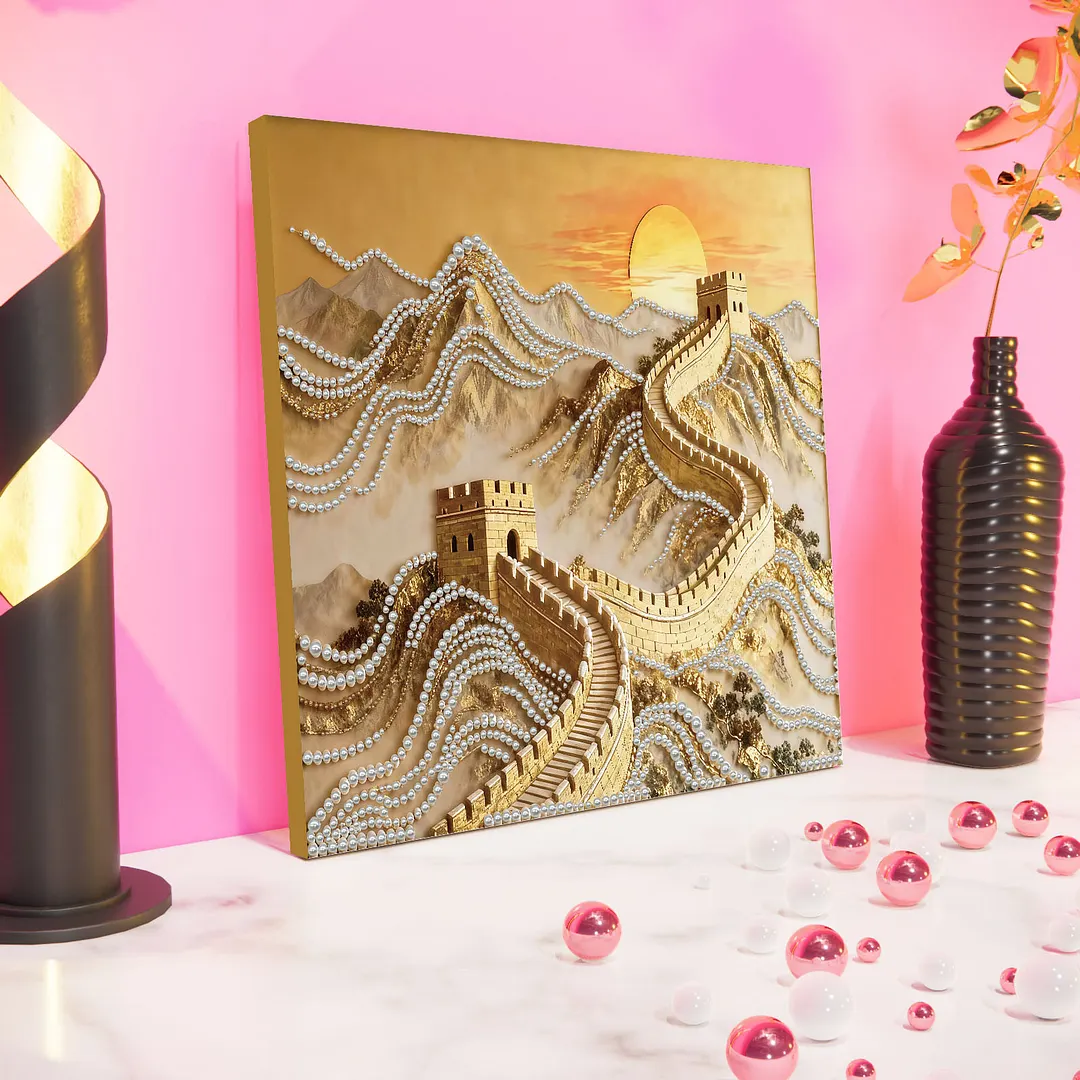 Great Wall DIY Pearl Art Diamond Painting With Frame 30x30cm for Adults Home Dec