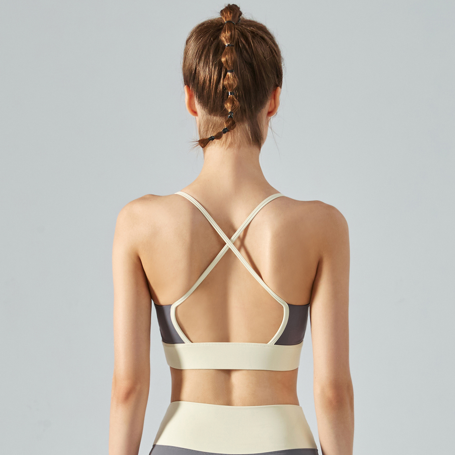 Buy Hergymclothing Titanium women's shockproof thin straps contrast stitch yoga bra with high support at an affordable price
