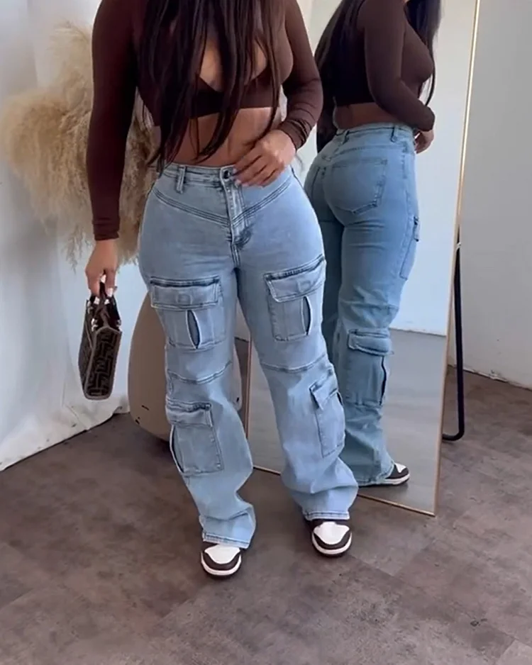 Work Style Multi-Pocket Jeans