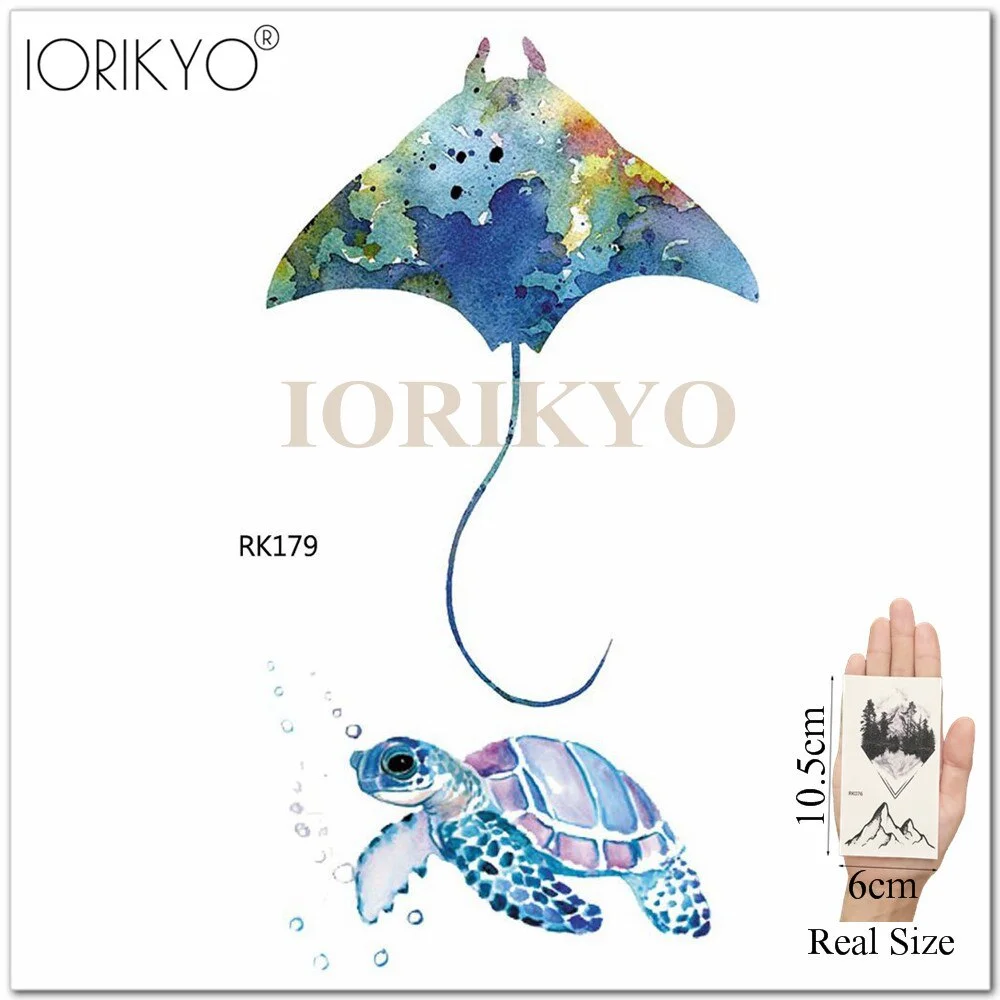 Cartoon Water Color Girls Tattoo Stickers Temporary Children Tattoo Women Stickers Ocean Jellyfish Beauty Flash Tatoos Cute