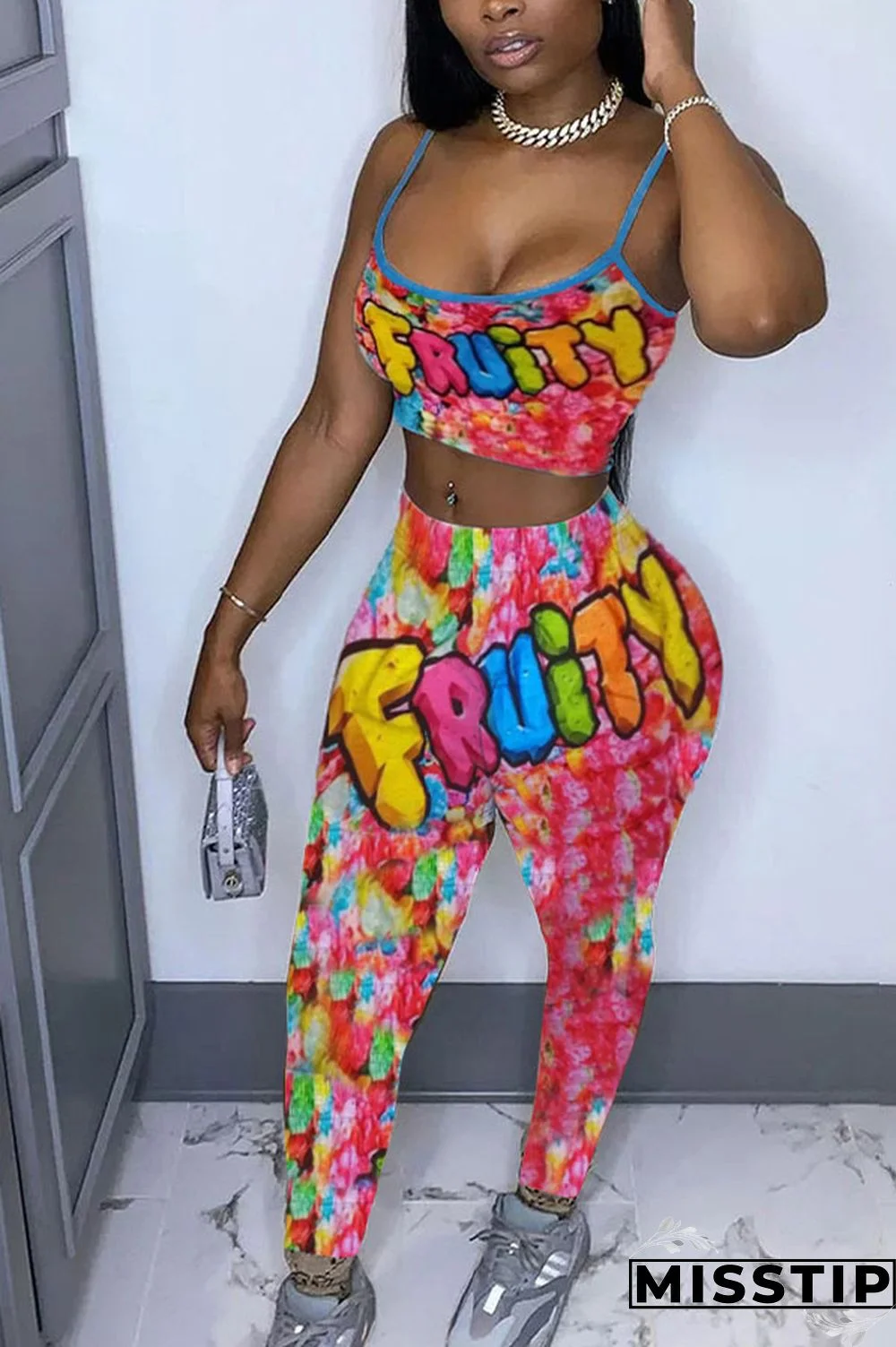 colour Casual Print pencil Sleeveless Two Pieces