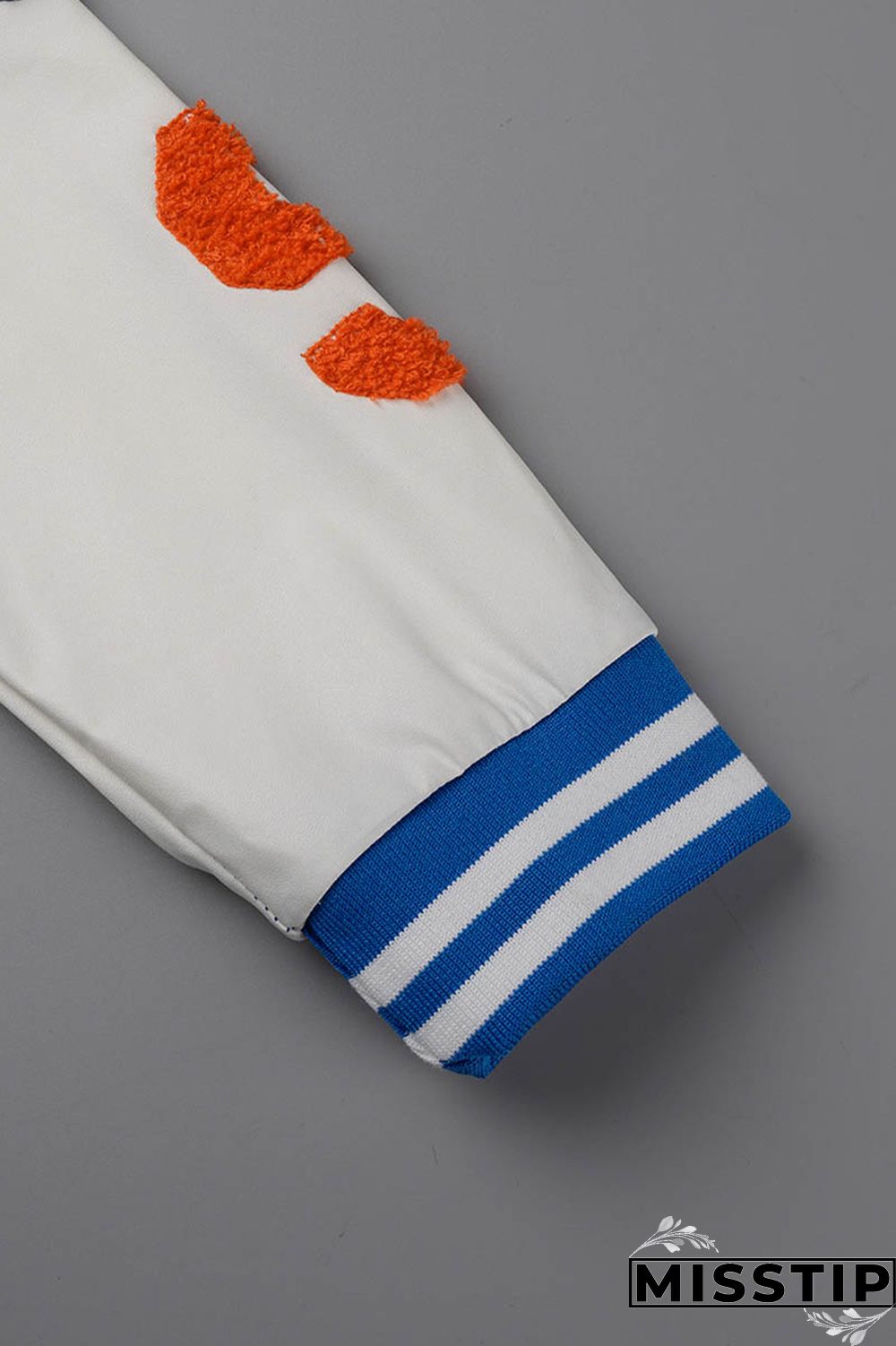 Blue Casual Letter Patchwork Contrast Turn-back Collar Outerwear