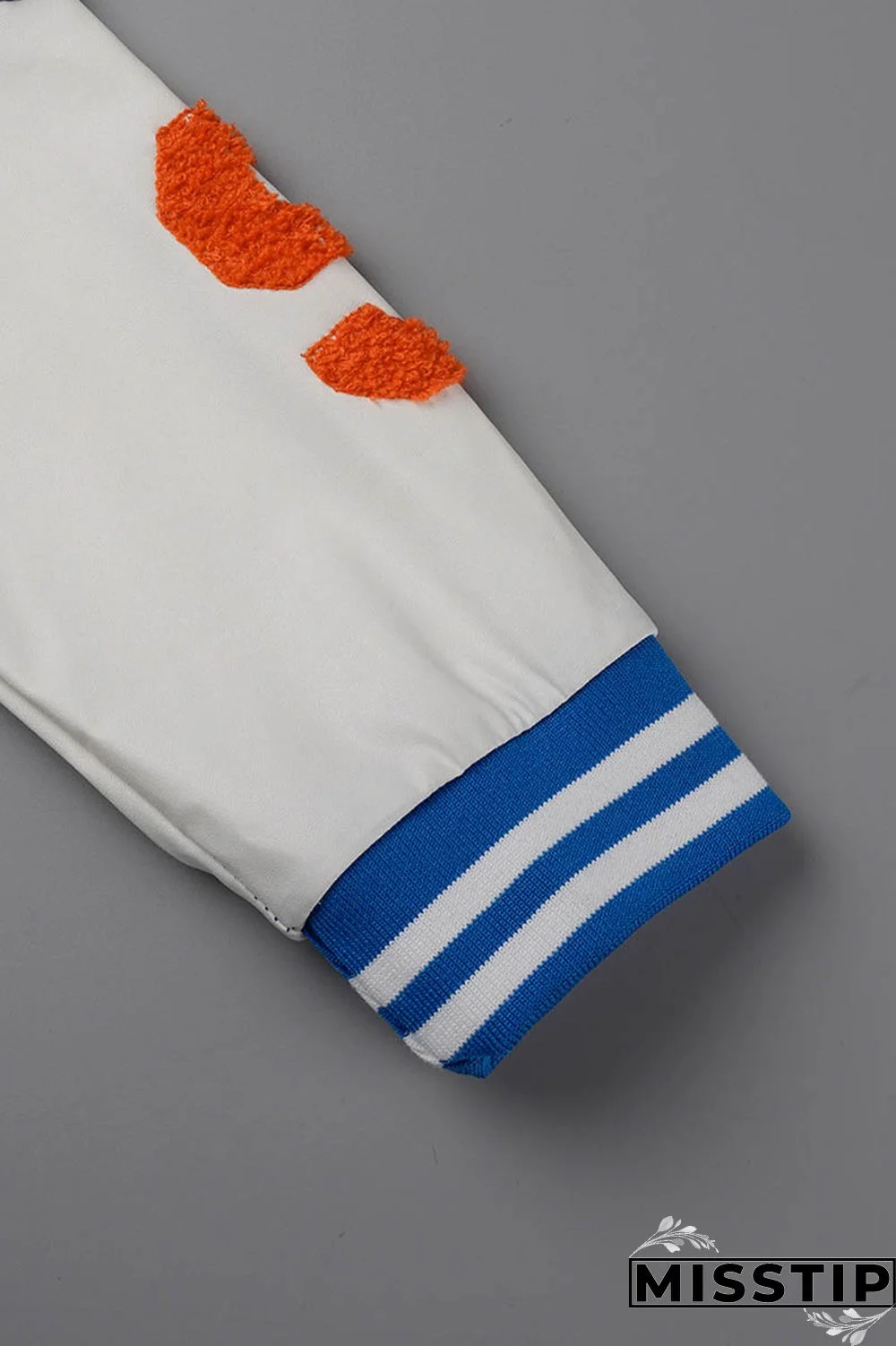 Blue Casual Letter Patchwork Contrast Turn-back Collar Outerwear