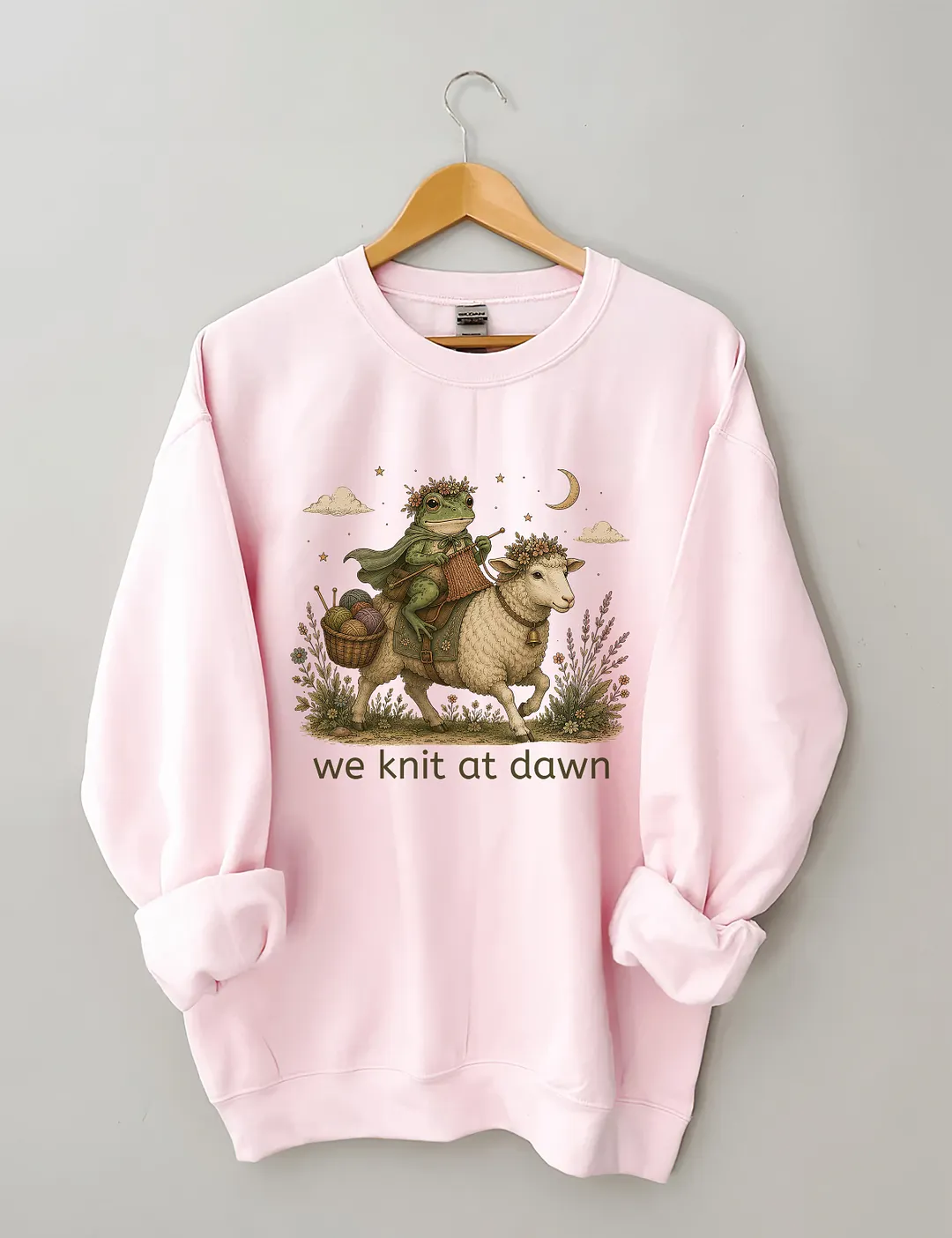 We Knit At Dawn Knitter Frog And Sheep Sweatshirt