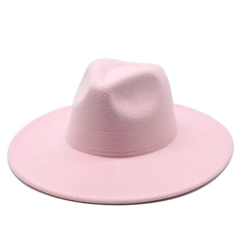Unisex Elegant Solid Color Big Eaves Flat Eaves Fedora Hat
