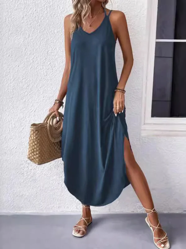 Solid Color Sleeveless Plus Size Spaghetti-Neck Maxi Dresses