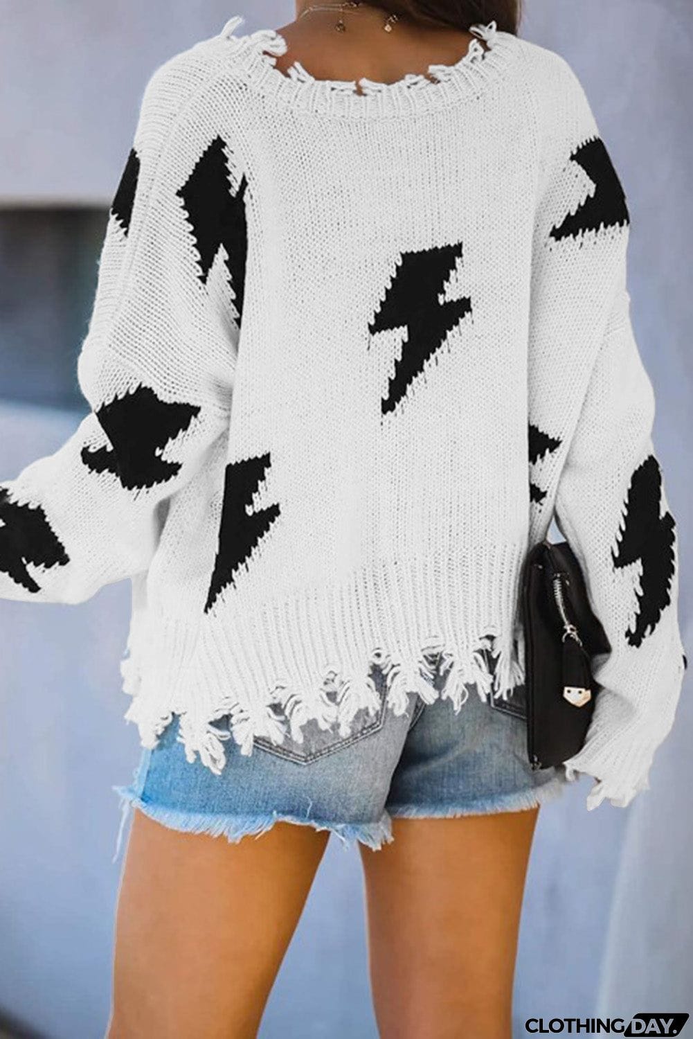Distressed Knit Bolt Sweater