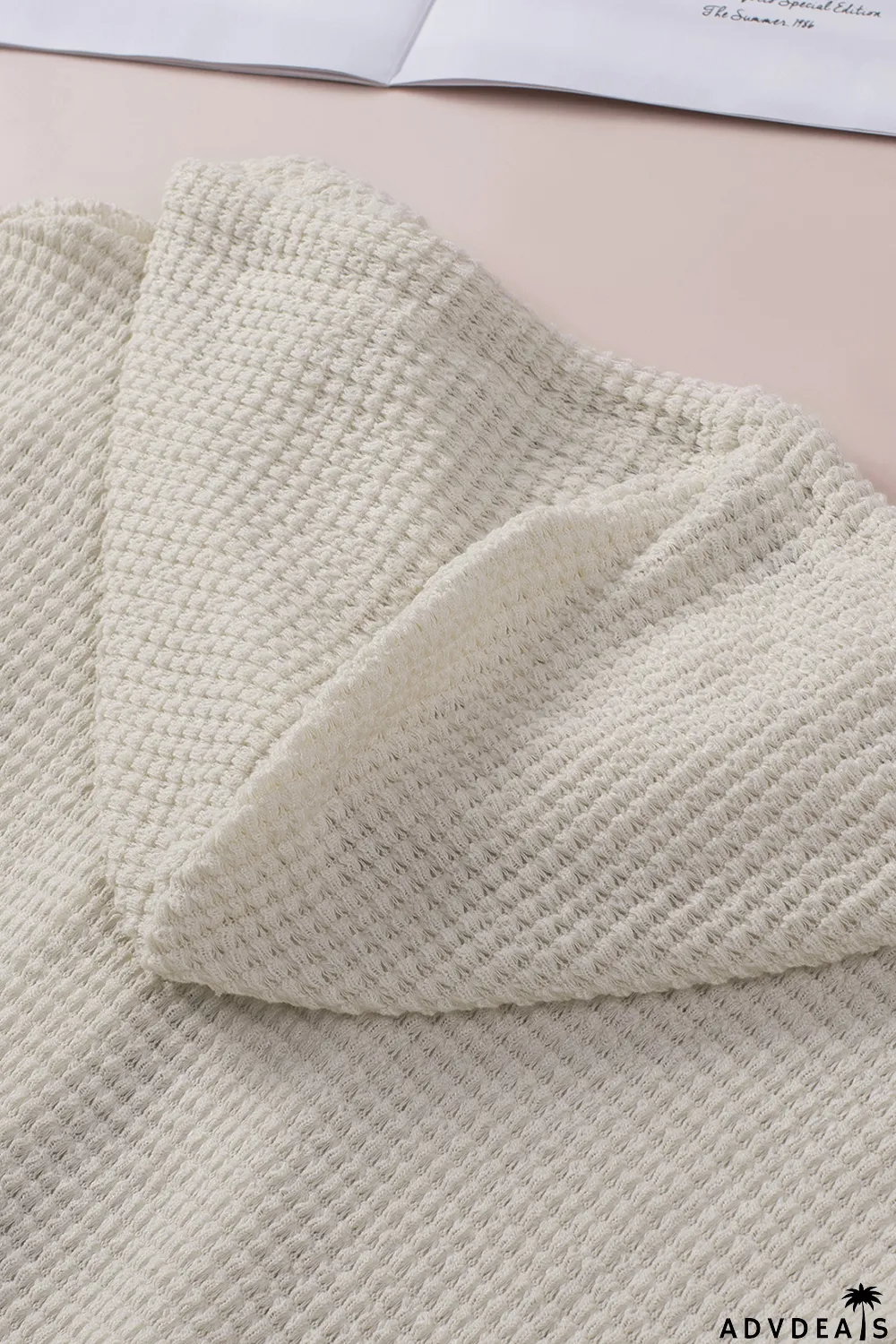 Apricot Waffle Knit Buttons Ruffled Hooded Top