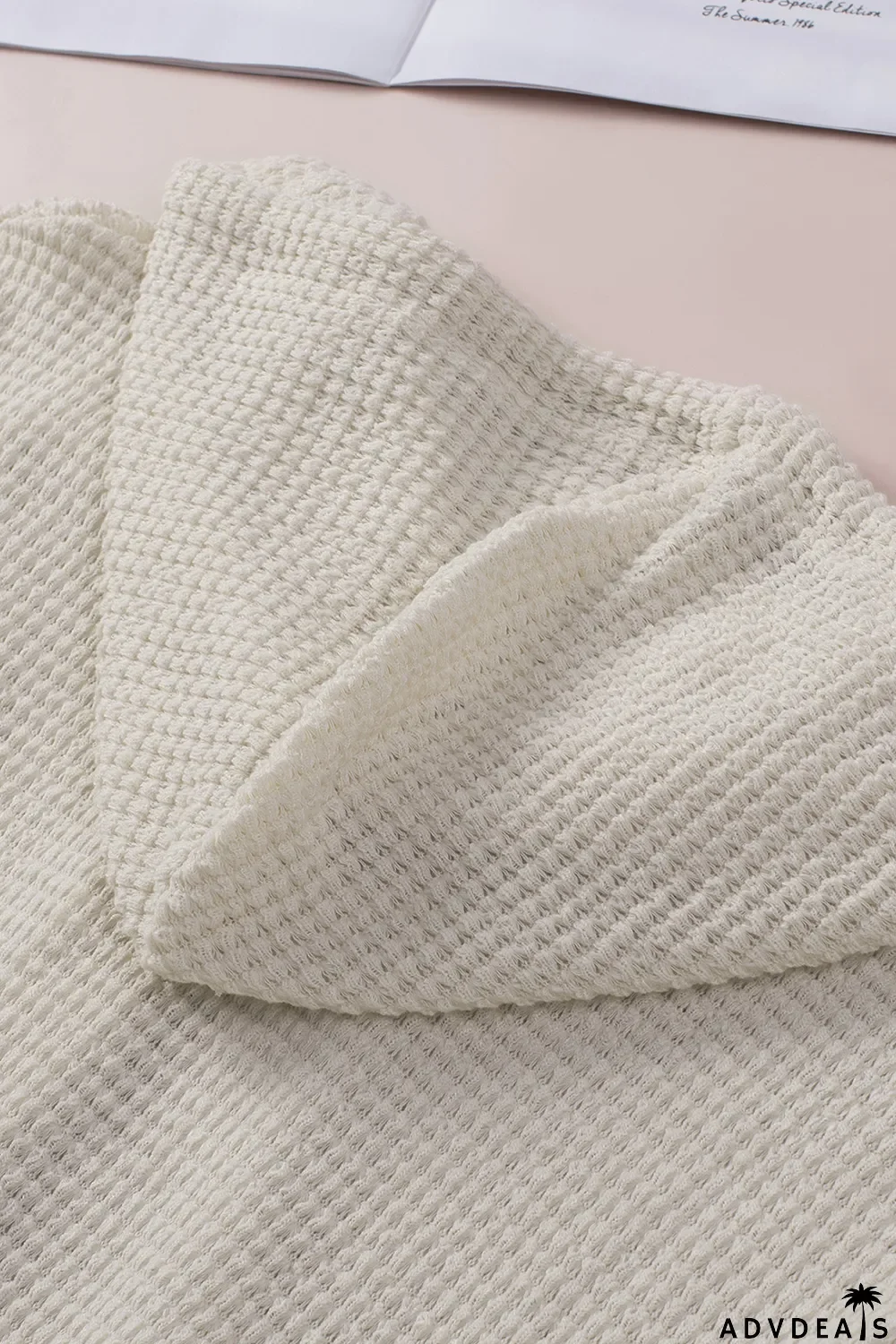 Apricot Waffle Knit Buttons Ruffled Hooded Top