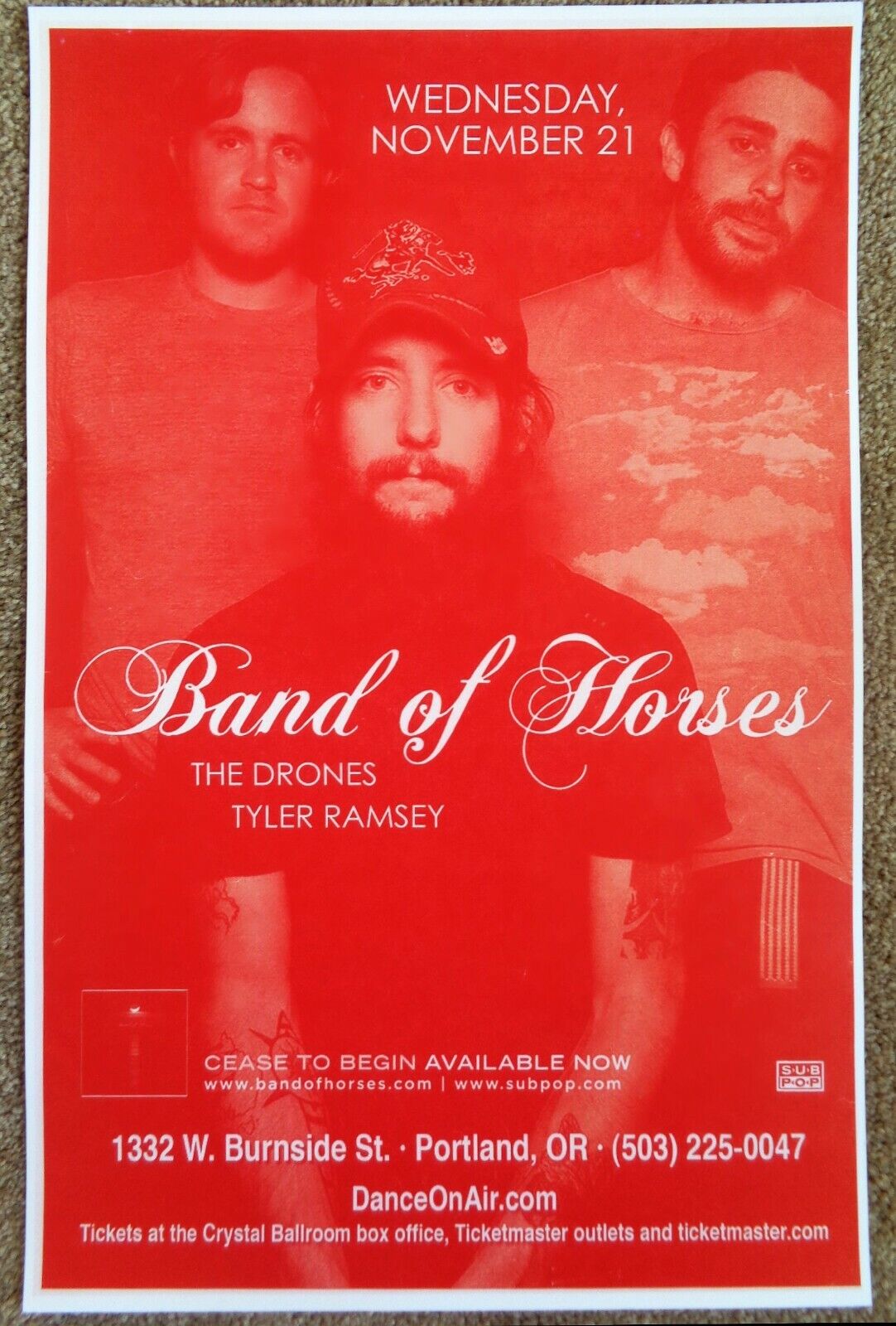 BAND OF HORSES Gig POSTER Nov. 2007 Portland Oregon Concert