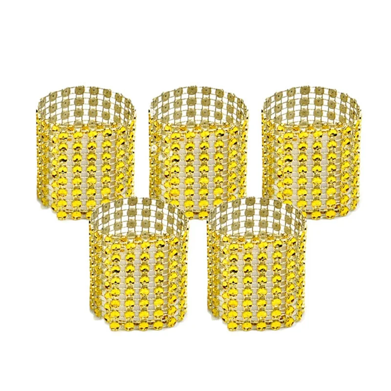 10pcs Gold Silver Napkin Ring Chairs Buckles Wedding Event Decoration Crafts Rhinestone Bows Holder Handmade Party Supplies