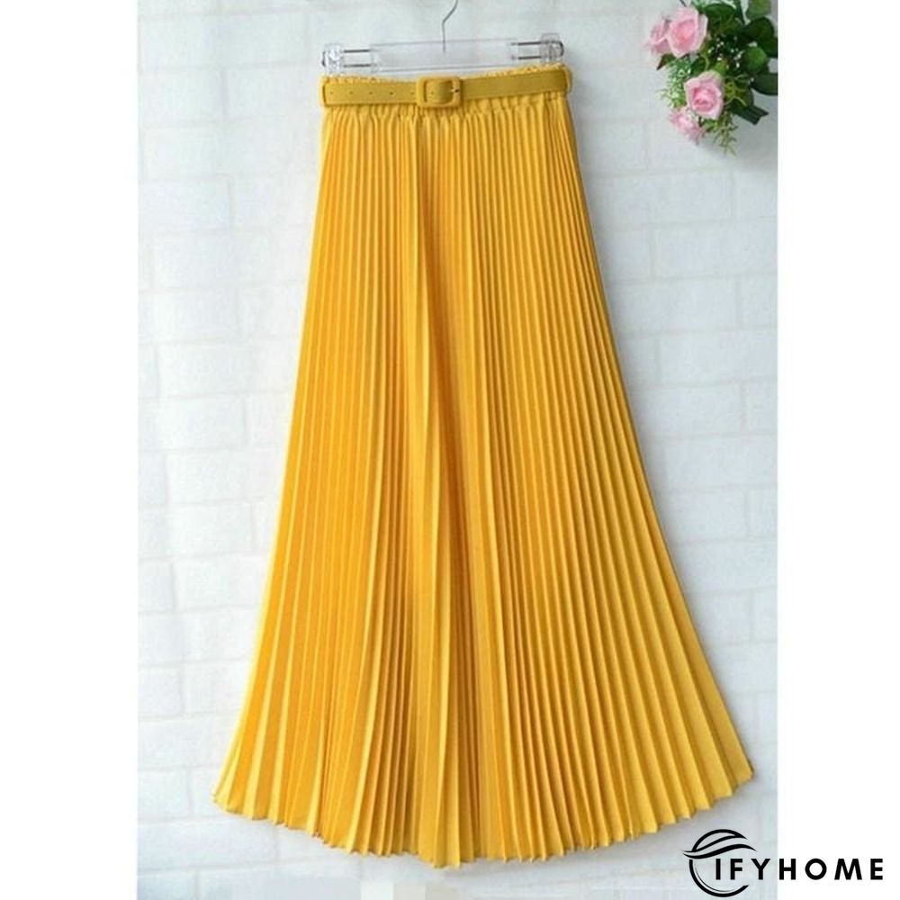 New Summer Women Ladies Elegant Long Skirt Retro Maxi Chiffon High Waist Solid Casual Pleated Beach Long Skirt Sundress | IFYHOME