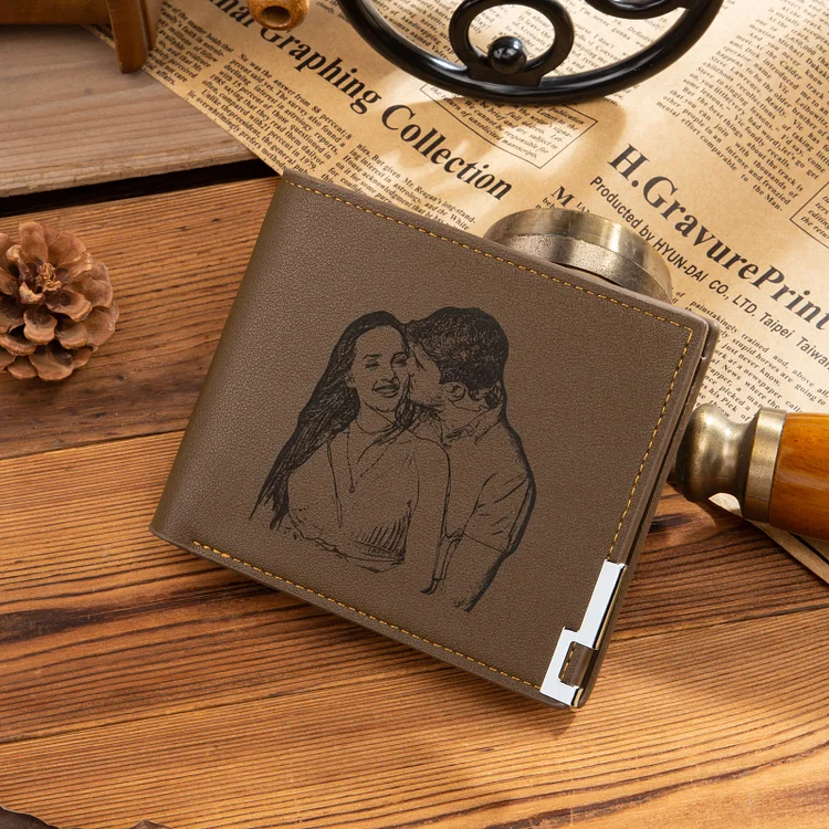 Personalized Leather Wallet Engraved Photo Folding Wallet Short Purse Love Gifts For Him