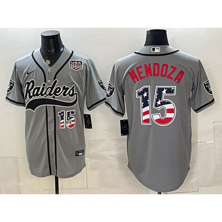 Men's Las Vegas Raiders #15 Fernando Mendoza White USA 250 Fourth of July Vapor Limited Baseball Jersey ONOF