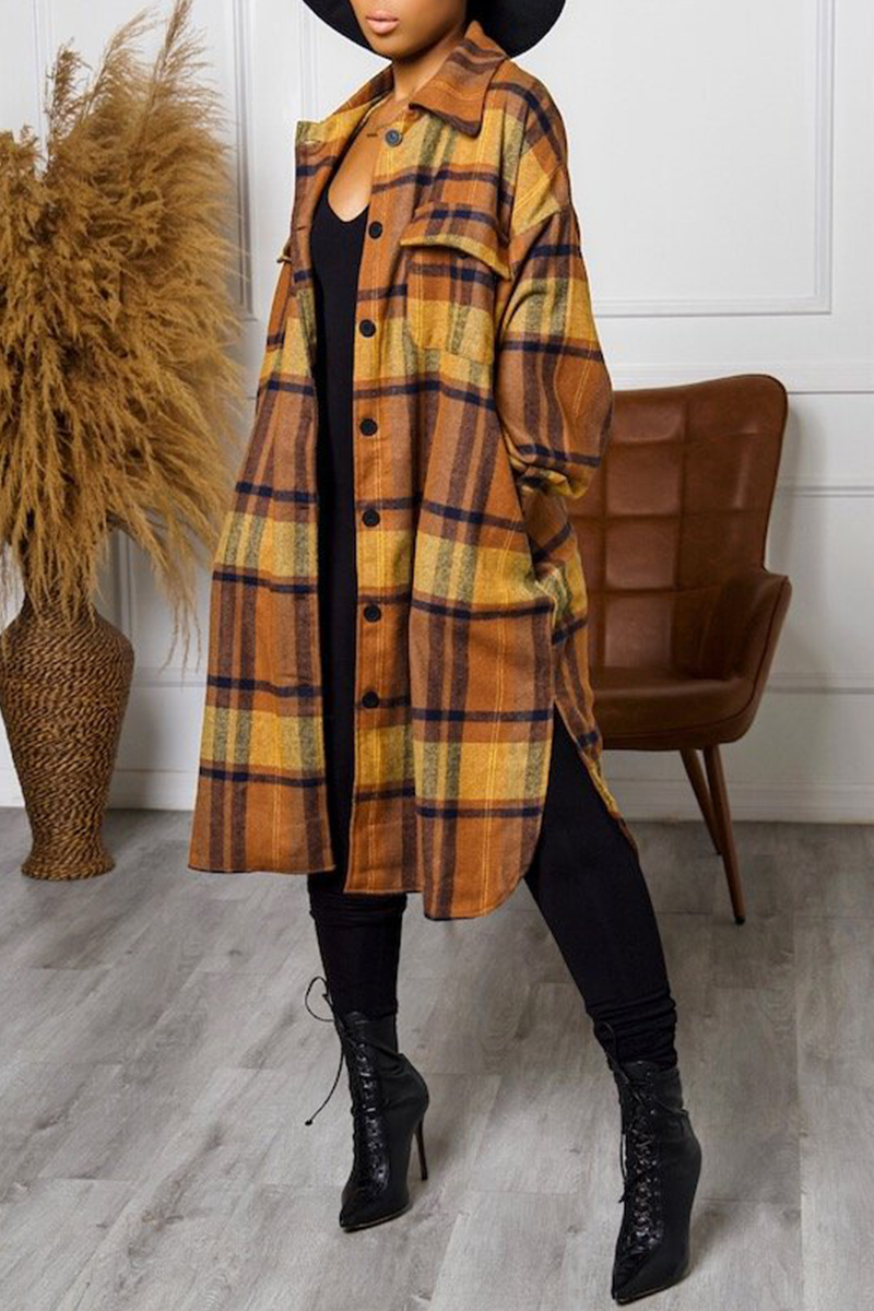 Casual Plaid Split Joint Turndown Collar Tops main image 0