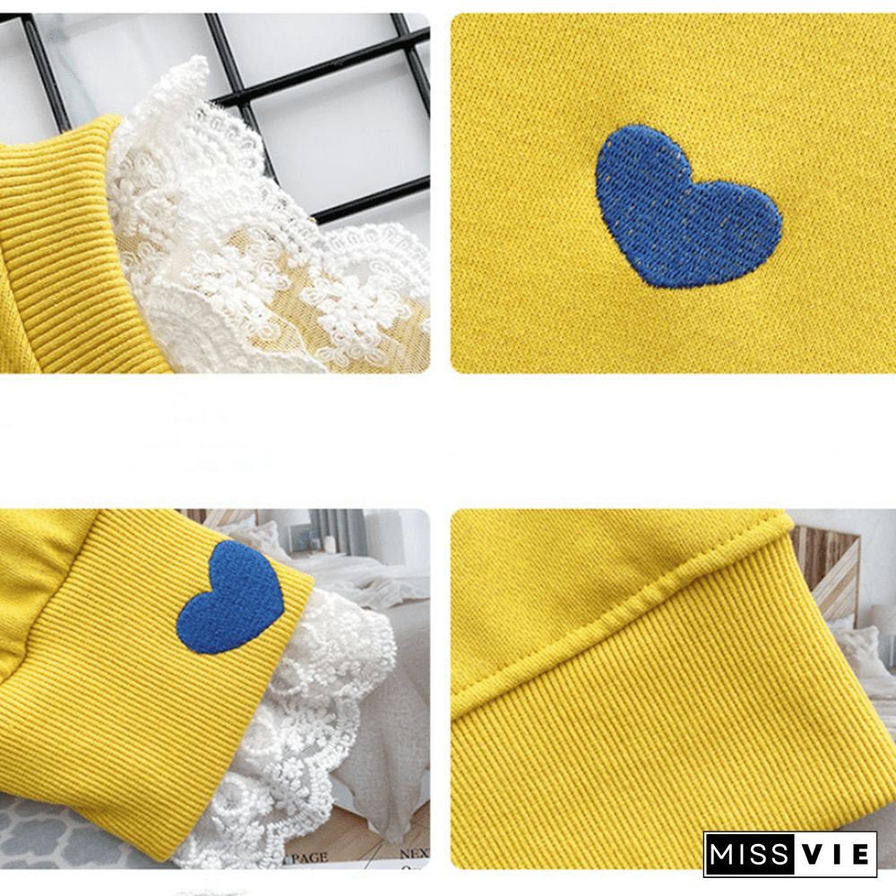 Pure Color Round Collor Love Heart Sweatshirt