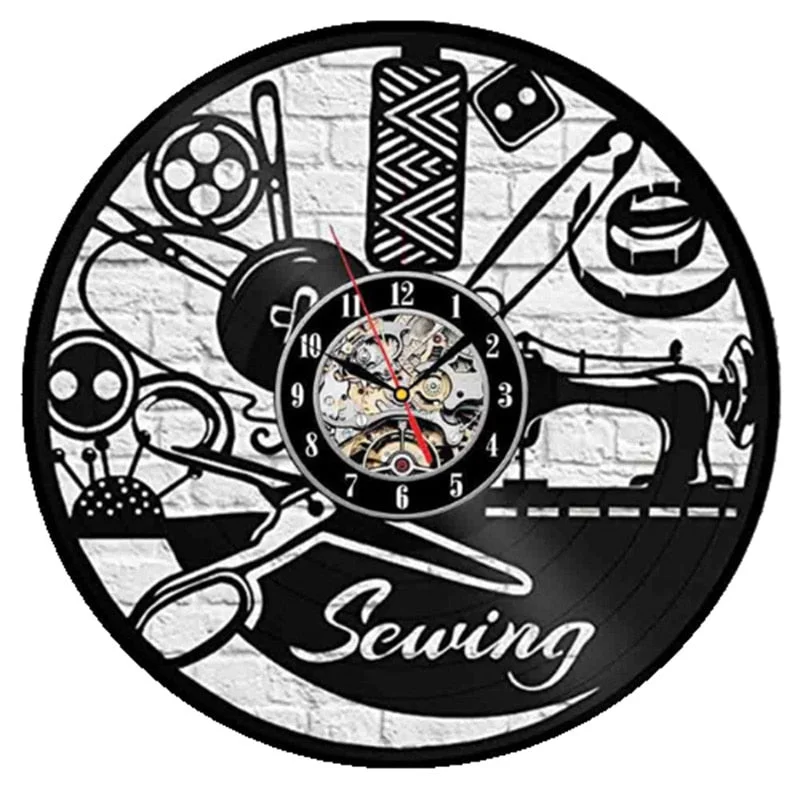 Vintage Vinyl Record Wall Clock Modern Design Sewing Stitchcraft Handmake Art Vinyl Record Clock Wall Watch Craft Home Decor
