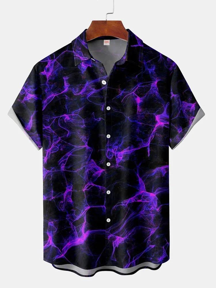Retro Style Hawaii Purple Neon Smoke Printing Short Sleeve Shirt