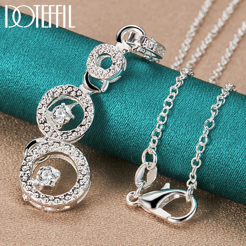 DOTEFFIL 925 Sterling Silver Three Round AAA zircon Pendants Necklace 16-30 inch Chain For Woman Jewelry