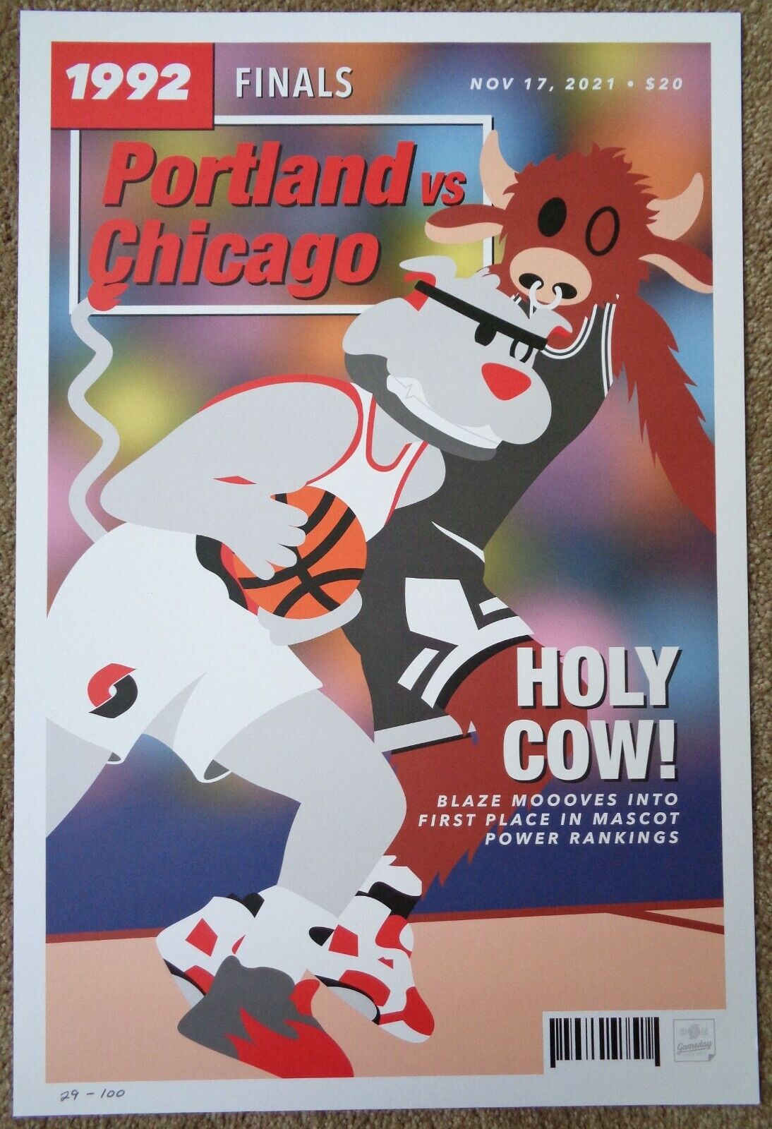 Portland Trailblazers GAMEDAY POSTER 29/100 Chicago Bulls 1992 FINALS 11-17-21