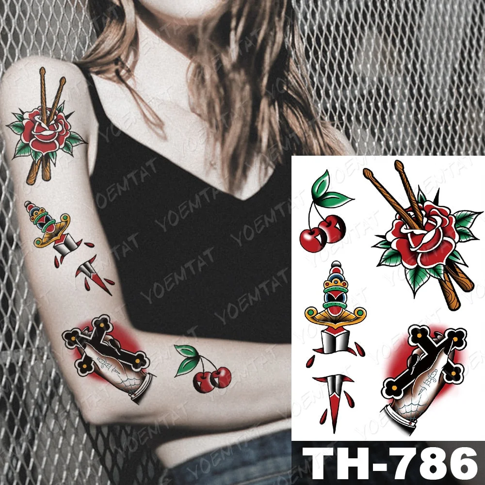 Waterproof Temporary Tattoo Stickers Fox Dragon Wolf Monster Old School Lotus Peony Flash Tatto Women Men Body Art Fake Tattoos