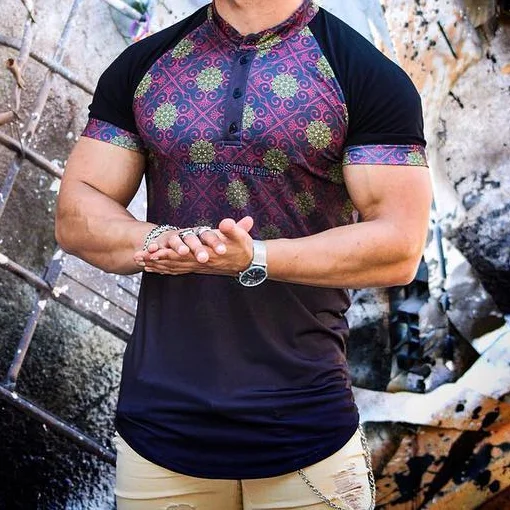 Men's Casual Contrast Print Polo Shirt