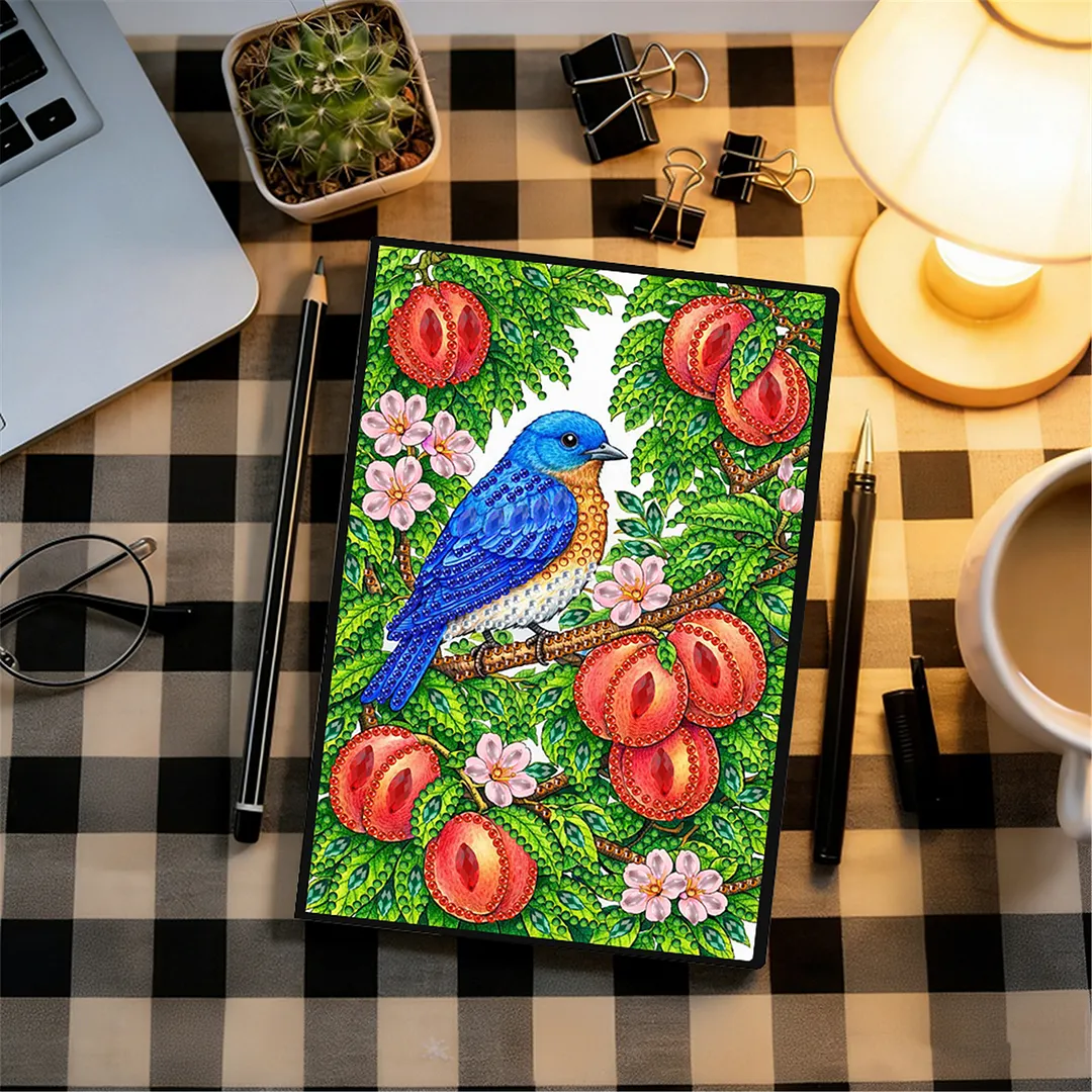 DIY Flower Diamond Painting Journals Notebooks 50 Pages A5 No Lines Special Shaped Diamond Art Kits for Beginners Craft Lovers and Artists (Peaches and Birds)