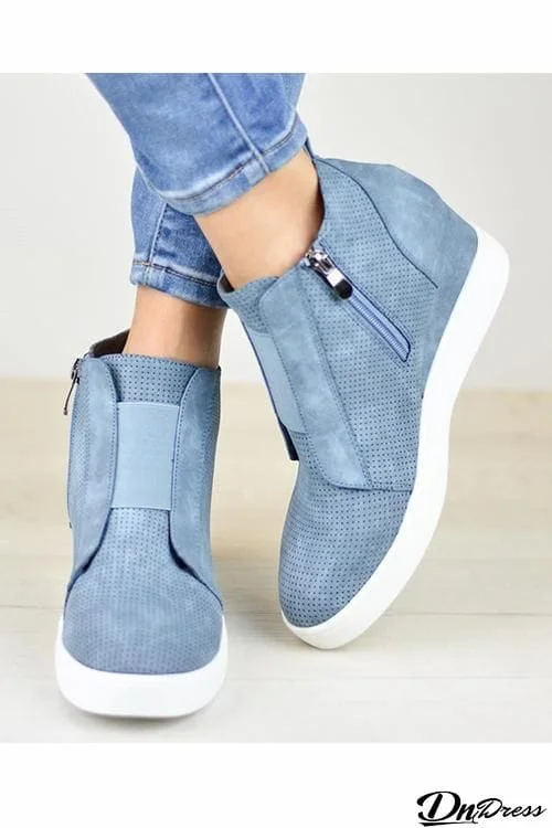 Side Zipper Sneakers Wedges