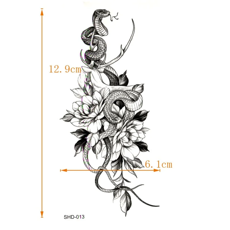 Three styles Grey Flower/bird/ghost Women/snake Waterproof Temporary Tattoos Men Temporary Tatoo Sticker Fake Tattoo Sleeves
