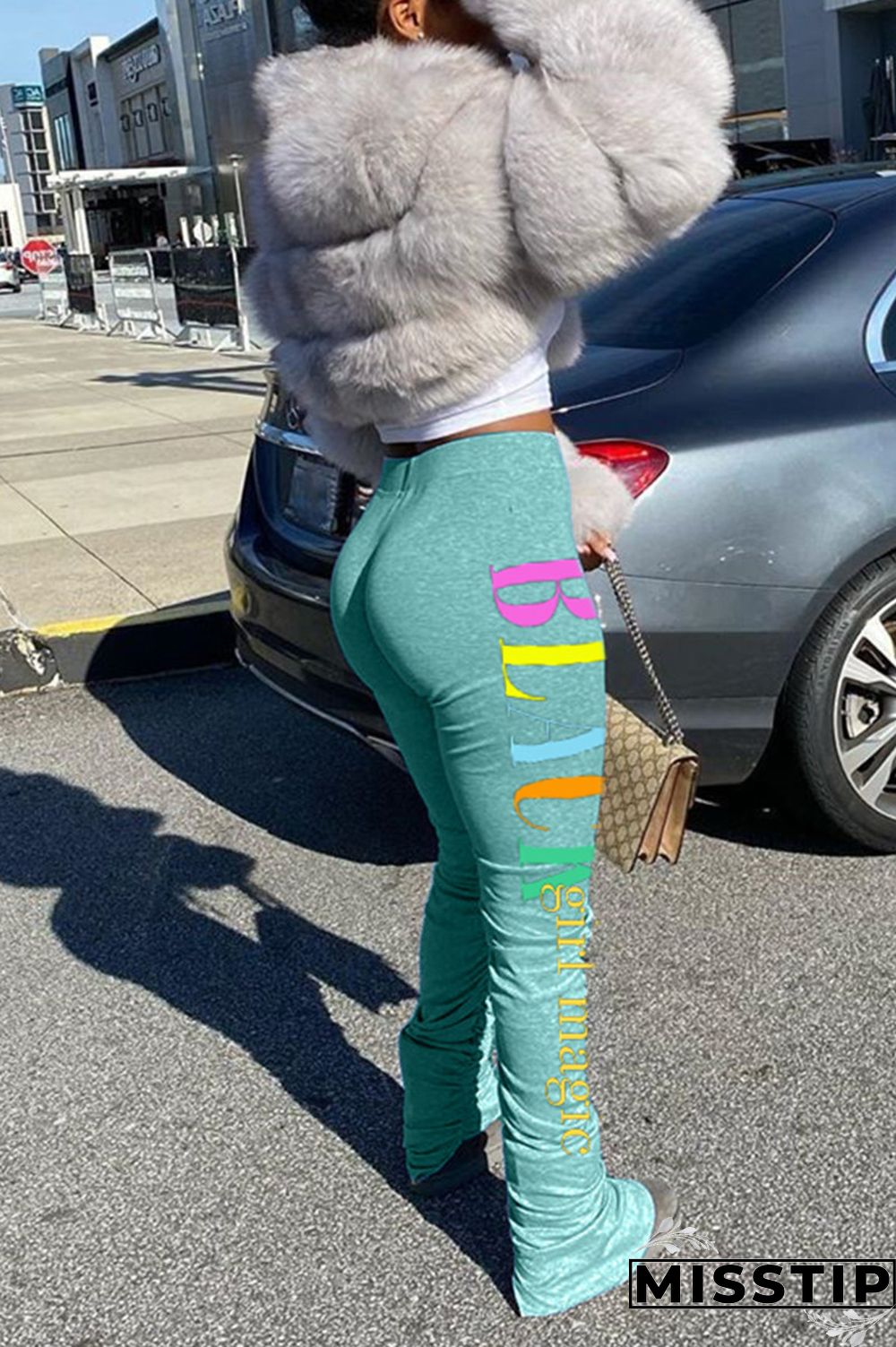Light Green Fashion Casual Letter Printed Sports Pants